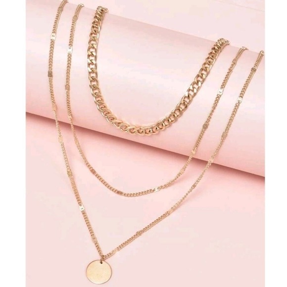 Gold chain charm necklace Boho disc dainty layered link chunky 💖2/$30 - Picture 11 of 13